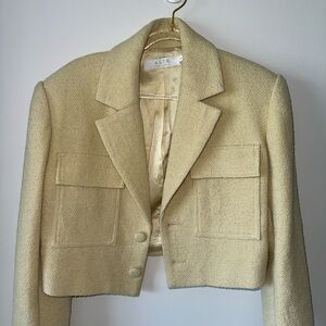 ASTR Cream Cropped Bouclé Blazer Jacket